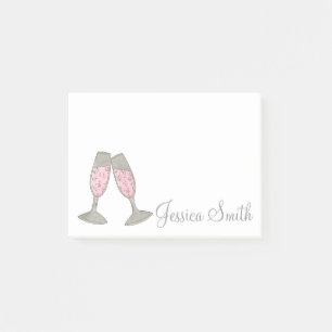 Personlig Rosa Champagne Glass Bröllop Post sitt Post-it Block