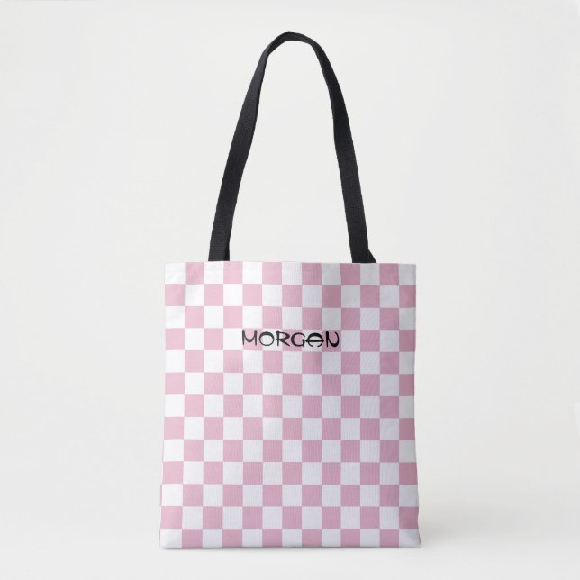 Personlig Rosa Checkerboard Tote Bag - Anpassnings Tygkasse (Framsida)