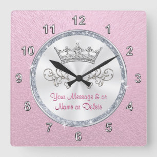 Personlig Rosa Clock med Söt Tiara Fyrkantig Klocka