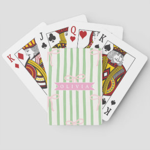 Personlig Rosa Coquette Grön Randig Rosett Casinokort