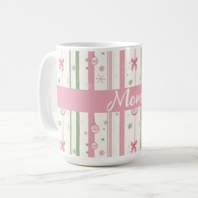 Personlig Rosa Coquette Mamma Jul Kaffemugg (Framsida vänster)