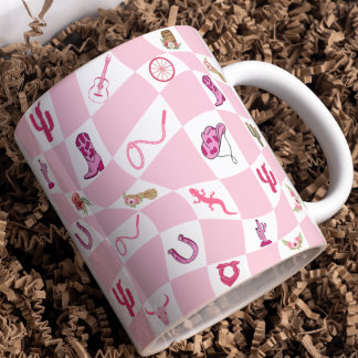 Personlig Rosa Cowgirl Checkered Mönster Kaffemugg