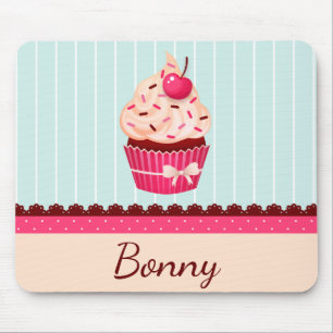 Personlig Rosa Cupkaka Mint Blue Background Musmatta