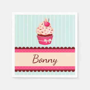 Personlig Rosa Cupkaka Mint Blue Background Pappersservett