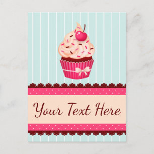 Personlig Rosa Cupkaka Mint Blue Background Vykort