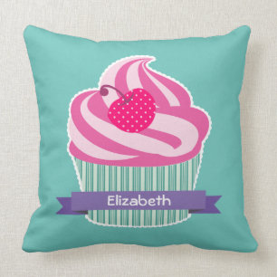 Personlig Rosa Cupkaka WIth Polka Dot Cherry Kudde