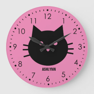 Personlig Rosa Cute Cat Stor Klocka