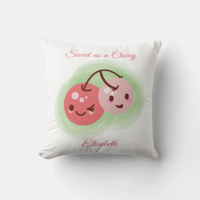 Personlig Rosa Cute Pair of Cherries Kudde (Framsida)