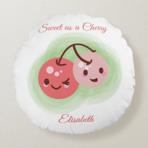 Personlig Rosa Cute Pair of Cherries Rund Kudde