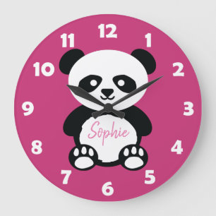 Personlig Rosa Cute Panda Bear Kids Kawaii Stor Klocka
