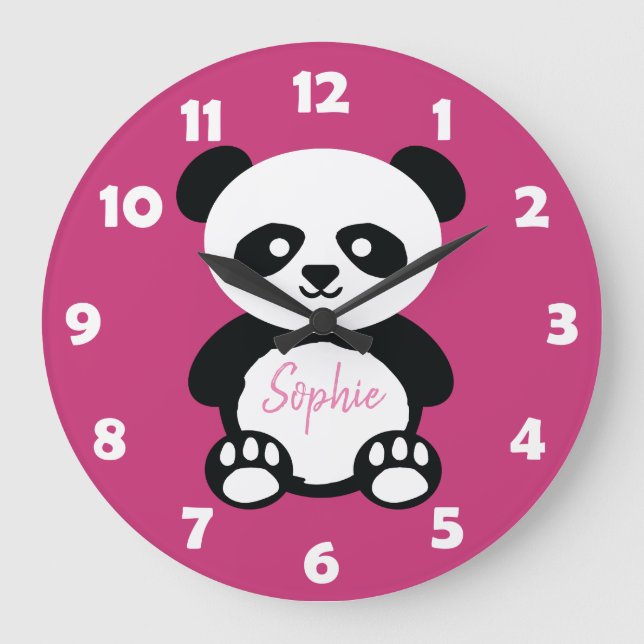Personlig Rosa Cute Panda Bear Kids Kawaii Stor Klocka (Framsida)