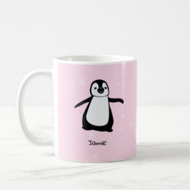 Personlig Rosa Cute Penguin Winter snö flingor Kaffemugg