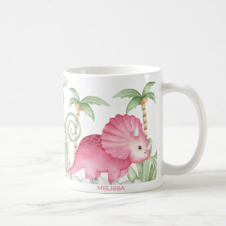 Personlig Rosa Cute Triceratops Dinosaur Kaffemugg