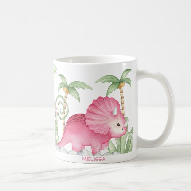 Personlig Rosa Cute Triceratops Dinosaur Kaffemugg (Höger)