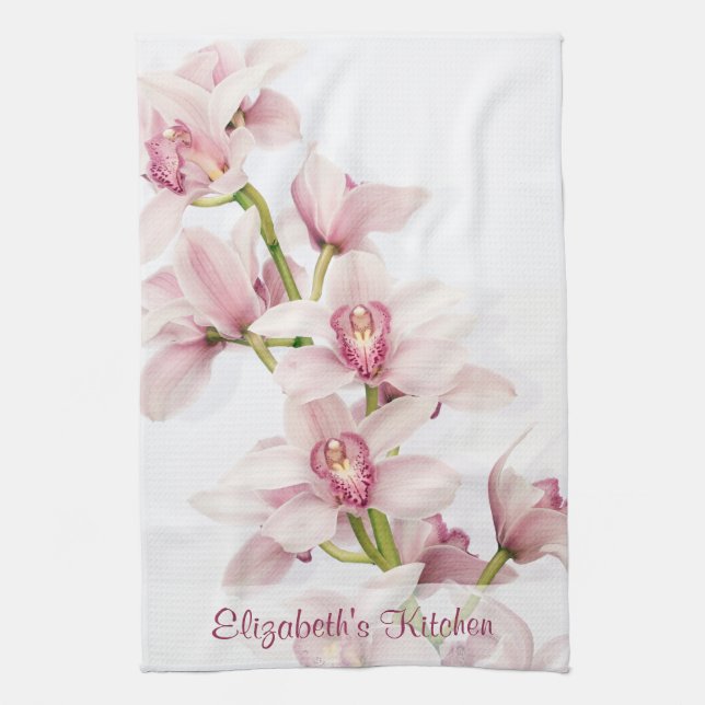 Personlig Rosa Cymbidium Orchid Kitchen Towel Kökshandduk (Vertikal)