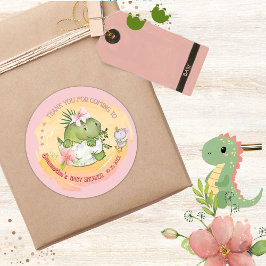 Personlig Rosa Dino & Duckling Baby Shower Runt Klistermärke