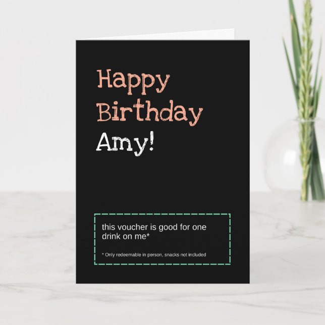 Personlig Rosa Drink Voucher Birthday Card Kort (Framsida)