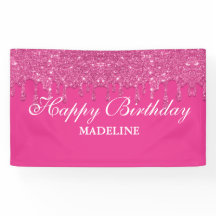 Personlig Rosa Dripping Glitter Birthday Banner