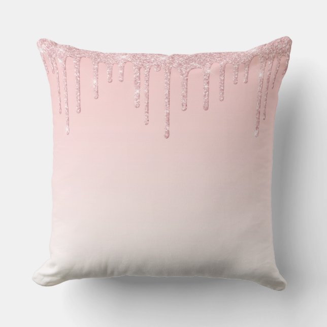 Personlig Rosa Dripping Glitter Kudde (Framsida)