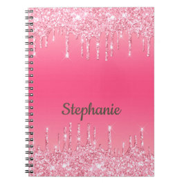 Personlig Rosa Dripping Glitter Trendig Glam Anteckningsbok