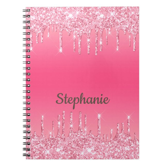 Personlig Rosa Dripping Glitter Trendig Glam Anteckningsbok (Framsidan)