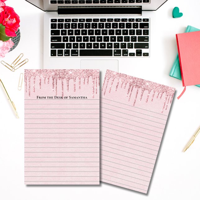 Personlig Rosa Dripping Glitter Trendig Led Brevpapper (Personalized Pink Glitter Stationery. Personal or small business)
