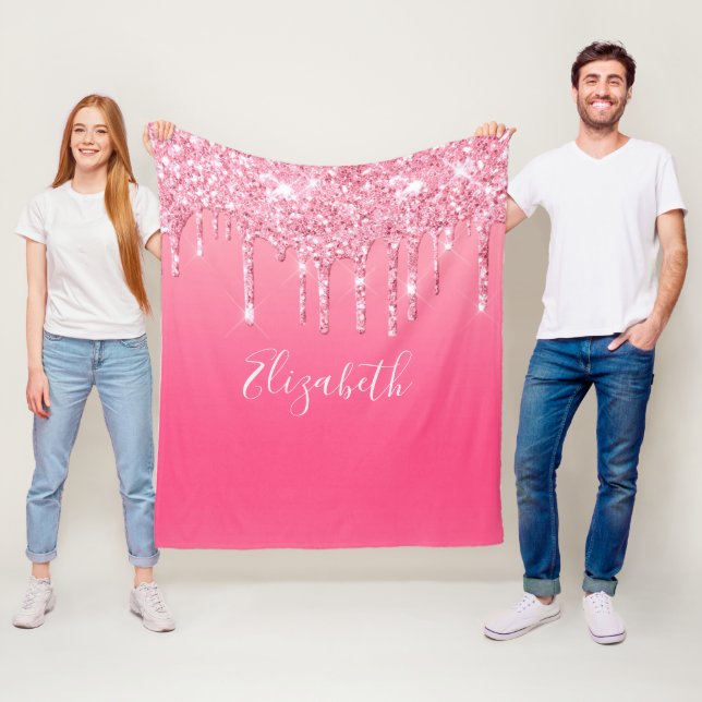 Personlig rosa droppande glitter girligt trendigt  fleecefilt (På plats)