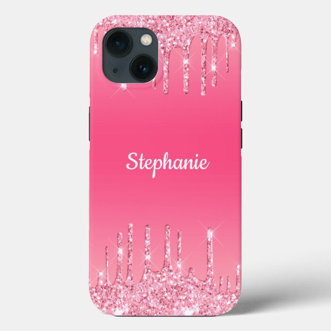 Personlig Rosa Droppande Glitter Trendig Glamör Fo (Baksida)