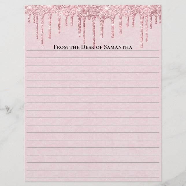 Personlig Rosa Droppande Glitter Trendig Linjerad  Brevhuvud (Framsida)