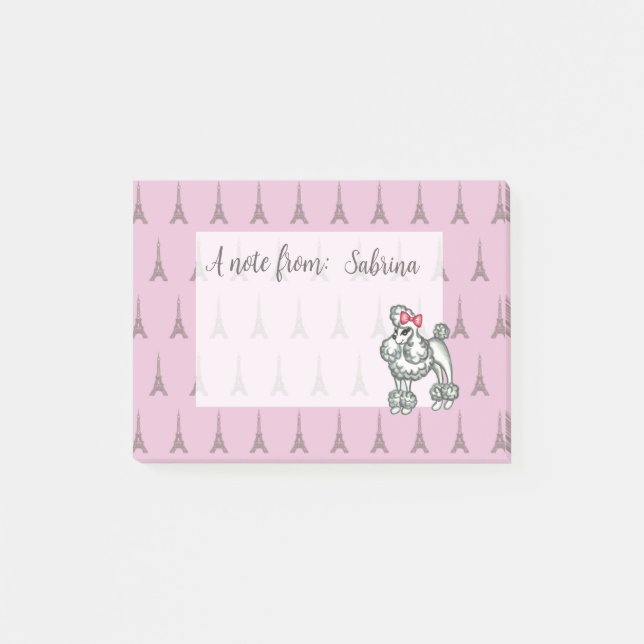 Personlig rosa Eiffeltorn Pudel Anteckningsblock Post-it Block (Framsida)