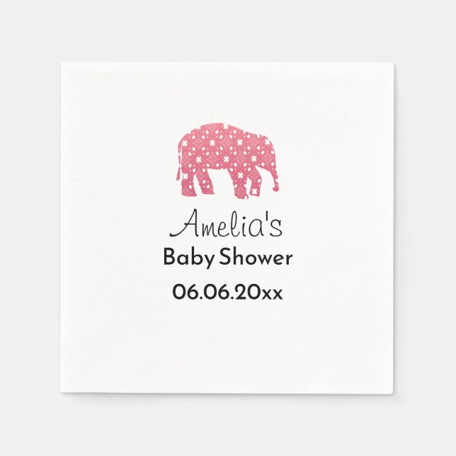 Personlig Rosa Elefant Bebisdopp  Pappersservett (Framsidan)