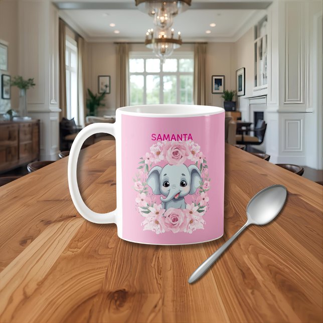 Personlig rosa elefantmugg för flickor kaffemugg (Skapare uppladdad)