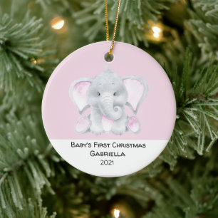 Personlig Rosa Elephant Babys Första jul Julgransprydnad Keramik