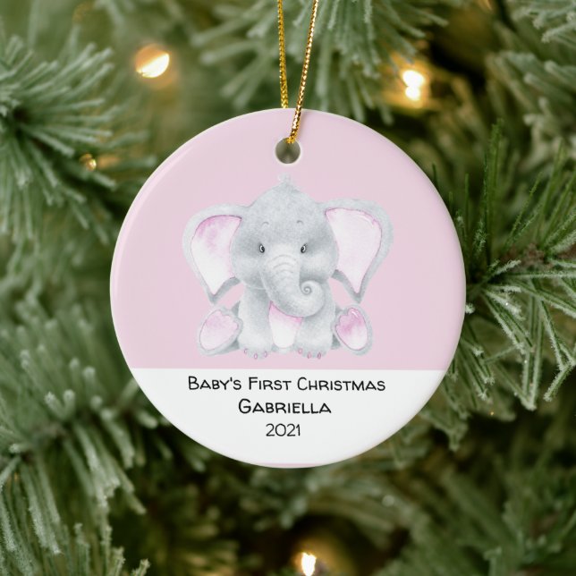 Personlig Rosa Elephant Babys Första jul Julgransprydnad Keramik (Träd)