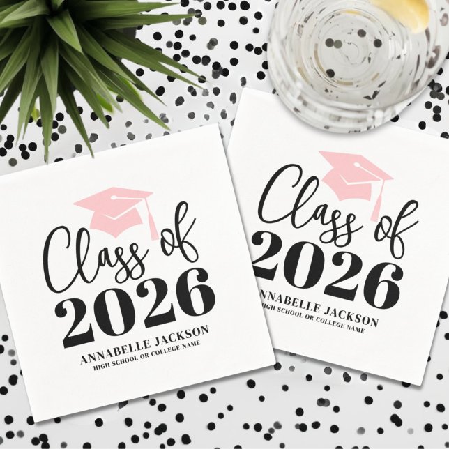 Personlig Rosa Examen Pappersservett (Personalized Pink Graduation Napkins)