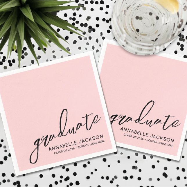 Personlig Rosa Examen Pappersservett (Personalized Pink Graduation Napkins)