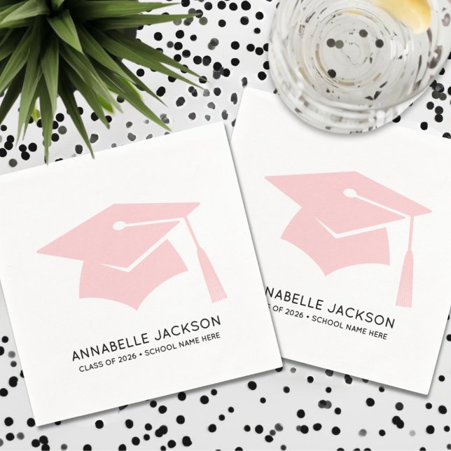 Personlig Rosa Examen Pappersservett (Personalized Pink Graduation Napkins)