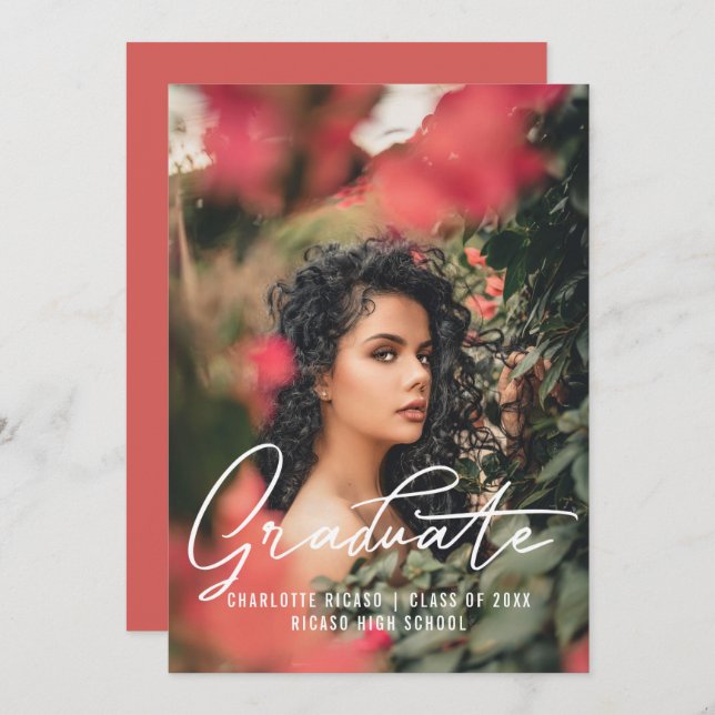 Personlig rosa examensfoto-mall inbjudningar (Fram/baksida)