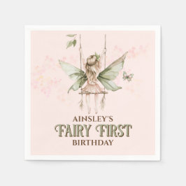 Personlig Rosa Fairy First Birthday Party Pappersservett