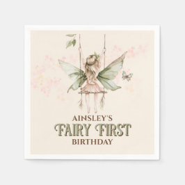 Personlig Rosa Fairy First Birthday Party Pappersservett