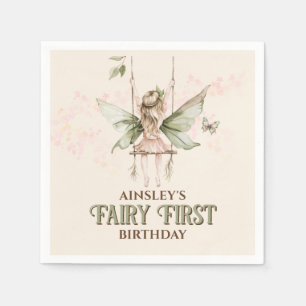 Personlig Rosa Fairy First Birthday Party Pappersservett