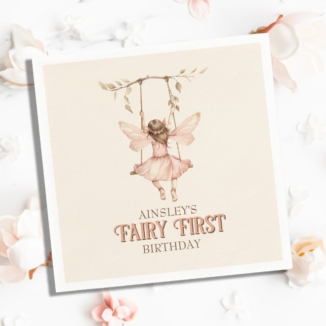 Personlig  Rosa Fairy Första födelsedag Pappersservett (Skapare uppladdad)