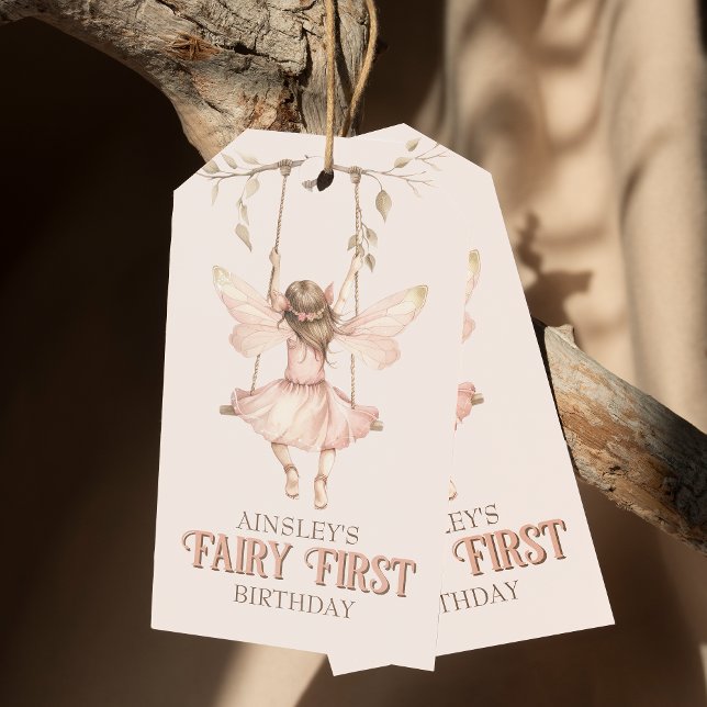 Personlig  Rosa Fairy Första födelsedag Presentetikett (Skapare uppladdad)