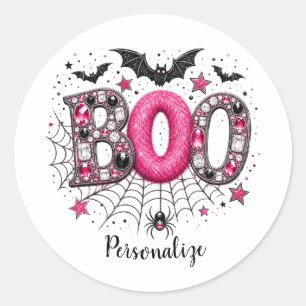 Personlig rosa falsk juvel Boo spöklik Halloween Runt Klistermärke