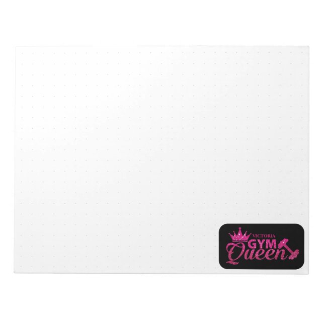 Personlig rosa faux glitter gym drottning, prickad anteckningsblock (Framsida)