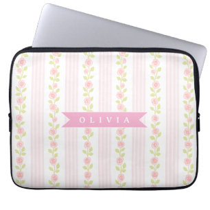 Personlig rosa feminin coquette blommig randig laptop fodral