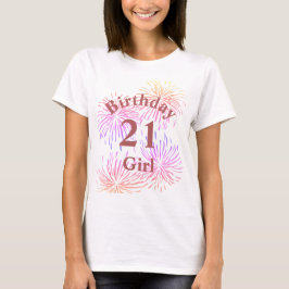 Personlig Rosa Fireworks 21st Birthday Girl T Shirt