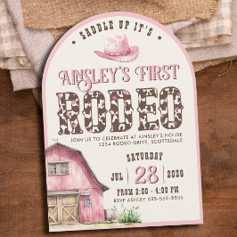 Personlig Rosa First Rodeo Rosa Arched Birthday Inbjudningar