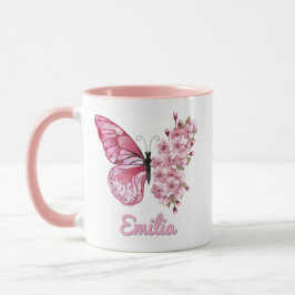 Personlig Rosa Fjäril & Körsbärsblomma Mugg
