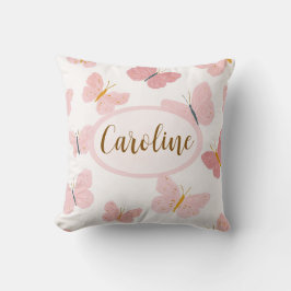 Personlig Rosa Fjäril Namn Kudde